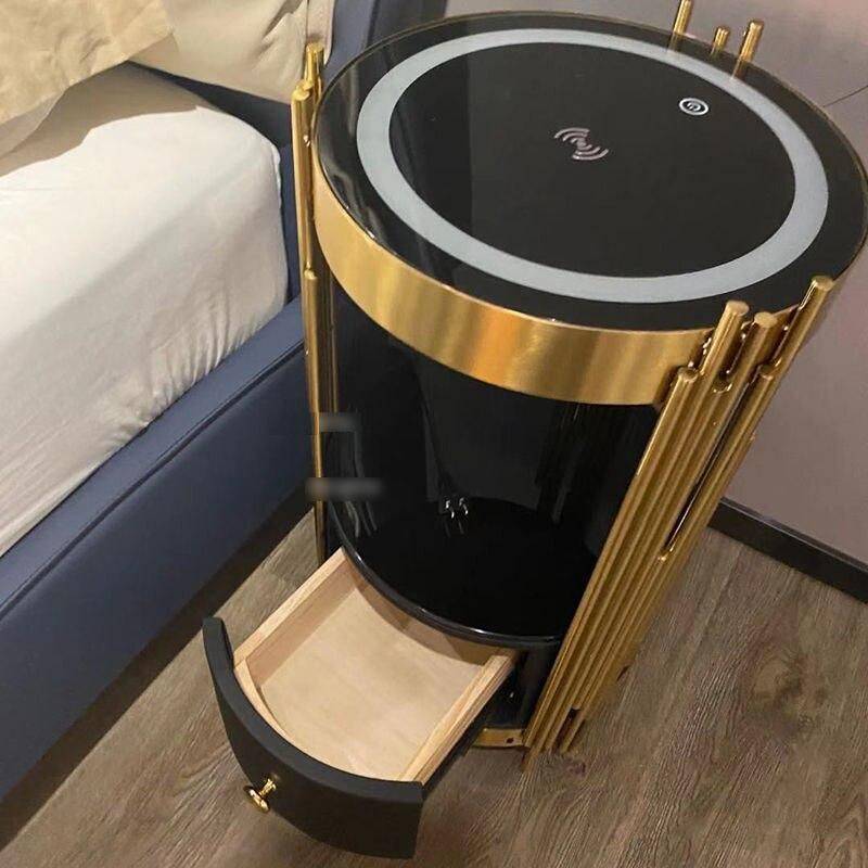 Nordic Bedroom Round Smart Nightstands Bedside Tables Furniture Color : Gold with Wireless charging  
