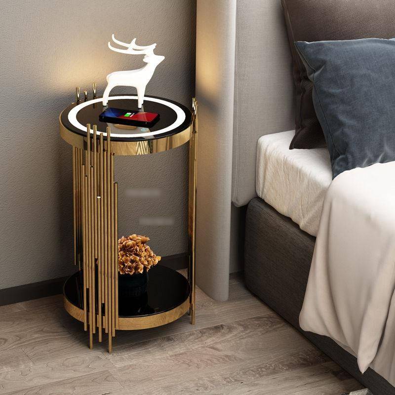 Nordic Bedroom Round Smart Nightstands Bedside Tables Furniture Color : Gold with Wireless charging  