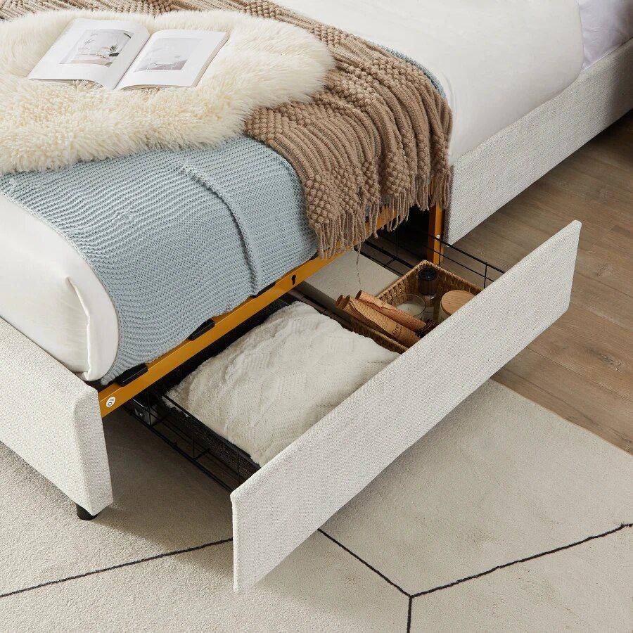 Queen Size Bed with Steamed Bread Backrest and Storage Drawers Beds Furniture Color : Light Gray Queen Size Bed with Steamed Bread Backrest and Storage Drawers Beds Furniture Color : Light Gray