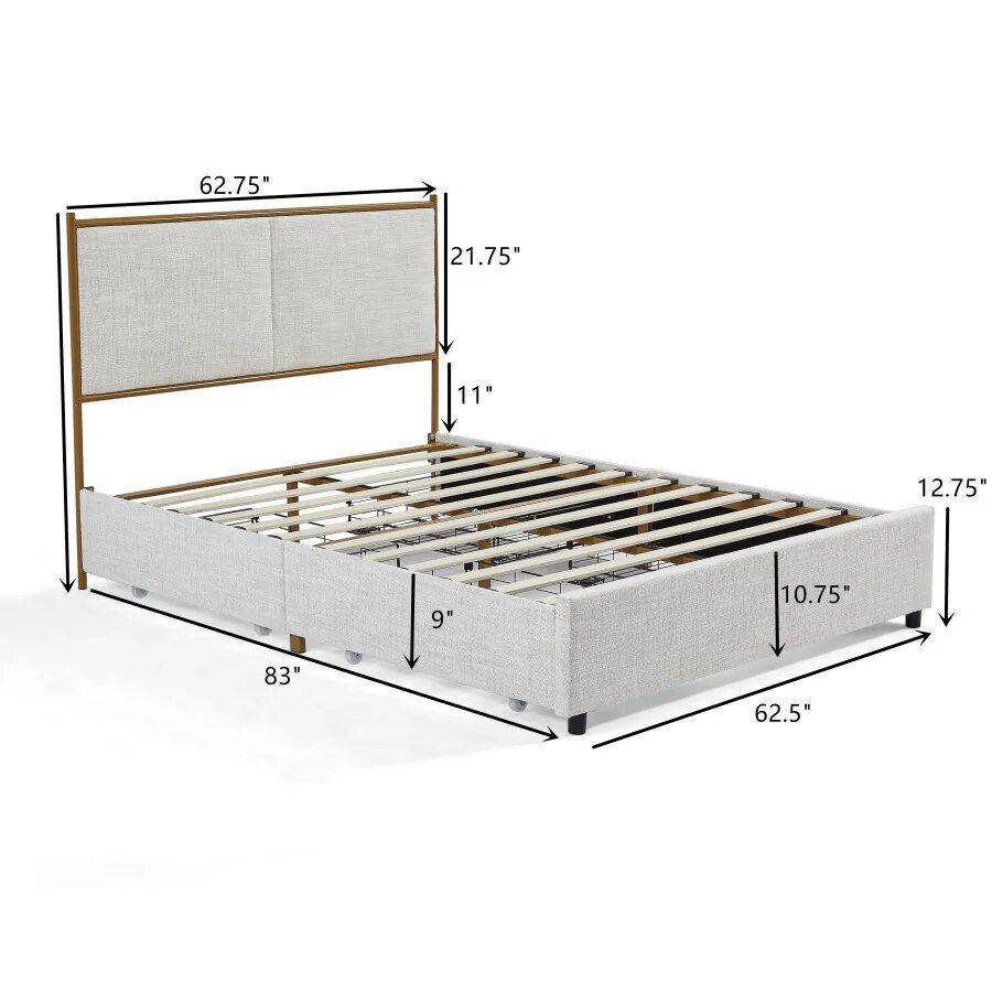 Queen Size Bed with Steamed Bread Backrest and Storage Drawers Beds Furniture Color : Light Gray Queen Size Bed with Steamed Bread Backrest and Storage Drawers Beds Furniture Color : Light Gray