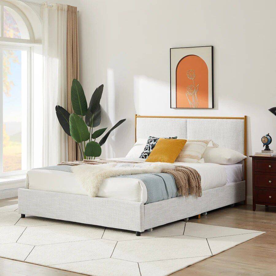 Queen Size Bed with Steamed Bread Backrest and Storage Drawers Beds Furniture Color: Light Gray Queen Size Bed with Steamed Bread Backrest and Storage Drawers Beds Furniture Color: Light Gray