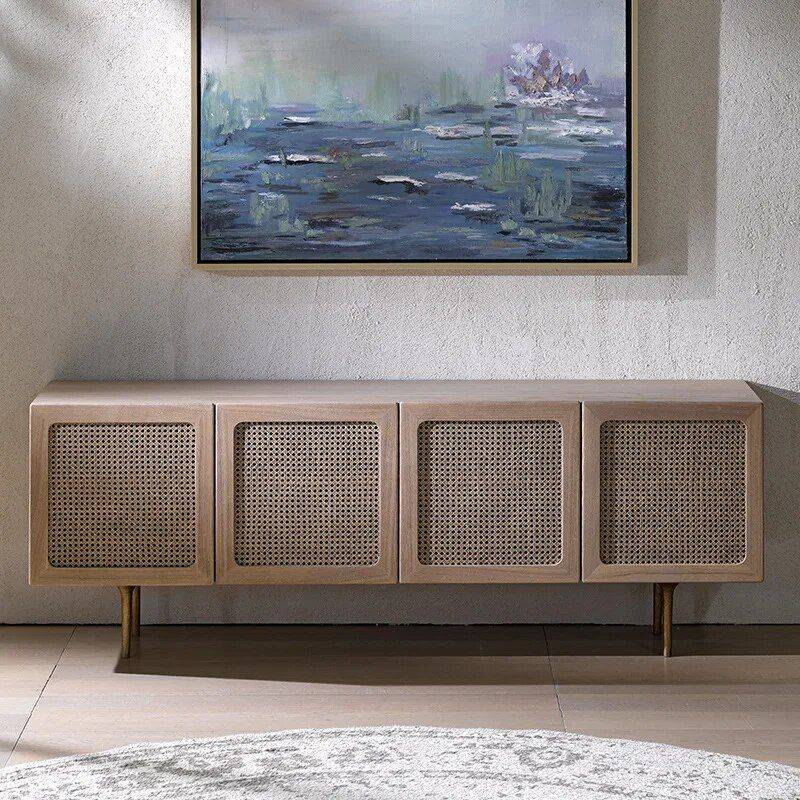 Scandinavian Modern Rattan TV Cabinet – Solid Wood, Multifunctional Living Room Furniture Furniture Storage Color : Rattan Scandinavian Modern Rattan TV Cabinet - Solid Wood, Multifunctional Living Room Furniture Furniture Storage Color : Rattan