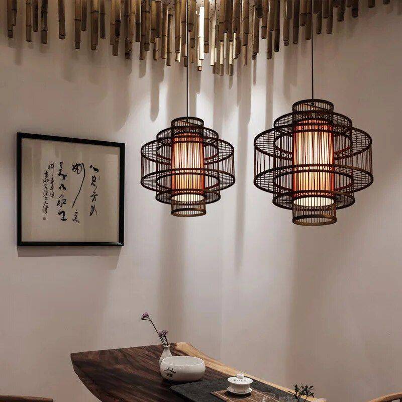 Southeast Asian-Inspired Bamboo and Rattan Pendant Chandelier Ceiling Lights Lighting Color : Gold|Black Southeast Asian-Inspired Bamboo and Rattan Pendant Chandelier Ceiling Lights Lighting Color : Gold|Black