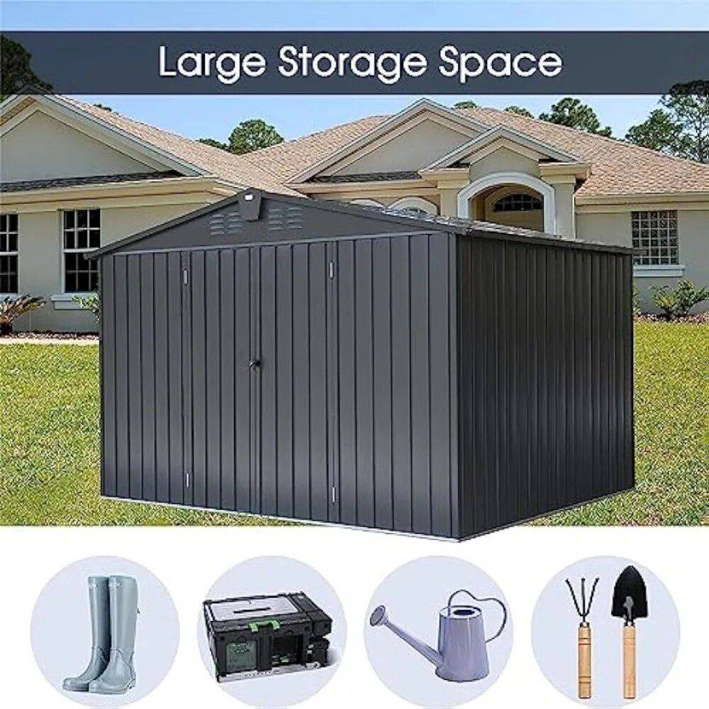 Spacious 10ftx8ft Galvanized Steel Garden Shed with Lockable Door Patio, Lawn & Garden Storage Sheds Spacious 10ftx8ft Galvanized Steel Garden Shed with Lockable Door Patio, Lawn & Garden Storage Sheds