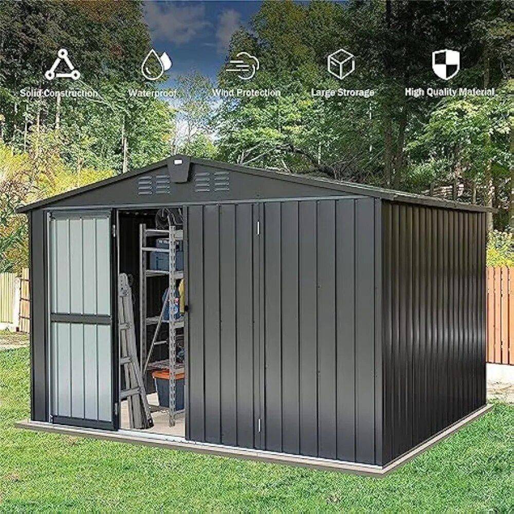 Spacious 10ftx8ft Galvanized Steel Garden Shed with Lockable Door Patio, Lawn & Garden Storage Sheds Spacious 10ftx8ft Galvanized Steel Garden Shed with Lockable Door Patio, Lawn & Garden Storage Sheds