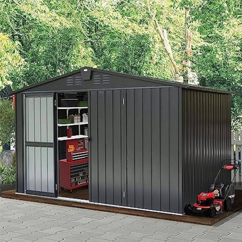 Spacious 10ftx8ft Galvanized Steel Garden Shed with Lockable Door Patio, Lawn & Garden Storage Sheds Spacious 10ftx8ft Galvanized Steel Garden Shed with Lockable Door Patio, Lawn & Garden Storage Sheds