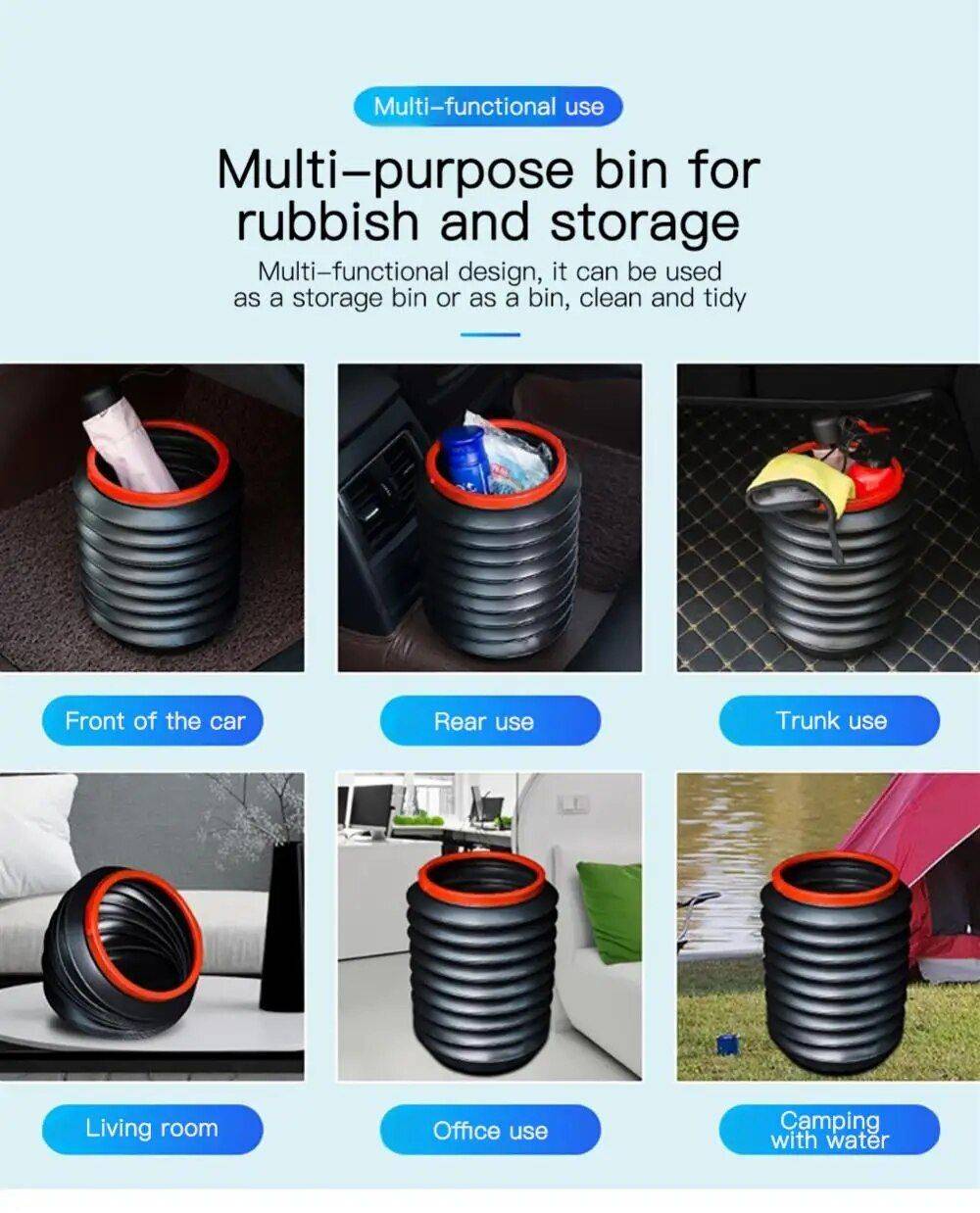 Telescopic Multi-Use Portable Bucket for Car and Outdoors Car Organizers Color : Black Telescopic Multi-Use Portable Bucket for Car and Outdoors Car Organizers Color : Black