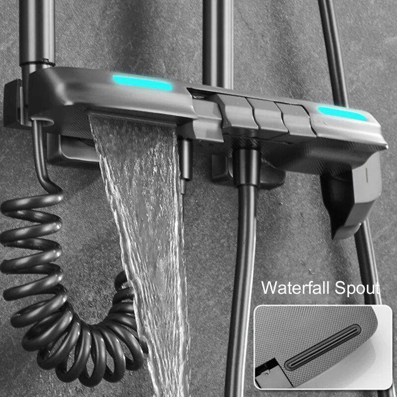 Thermostatic Digital Display Rainfall Shower Set – Eco-Friendly Hydro-Power Bathroom Shower Systems & Faucets Color : Black (10inch)|Black (12inch)|Gray (10inch)|Gray (12inch) Thermostatic Digital Display Rainfall Shower Set - Eco-Friendly Hydro-Power Bathroom Shower Systems & Faucets Color : Black (10inch)|Black (12inch)|Gray (10inch)|Gray (12inch)
