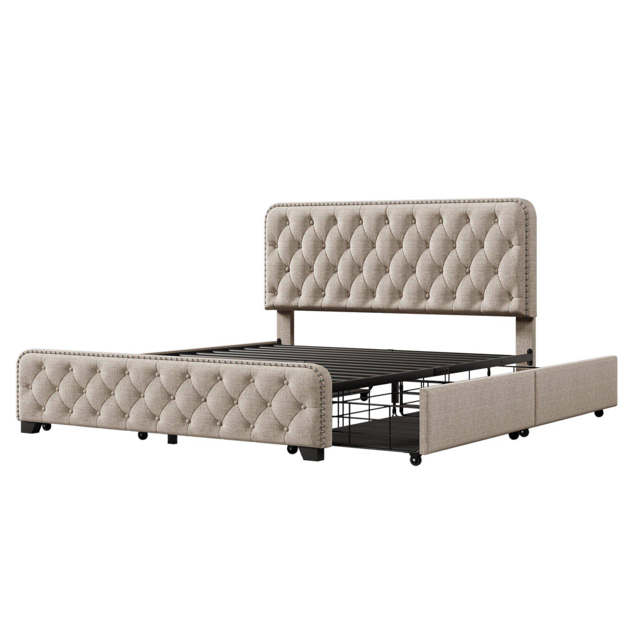 Upholstered Platform Bed with Storage Drawers Beds Furniture Color : Blue|Beige 