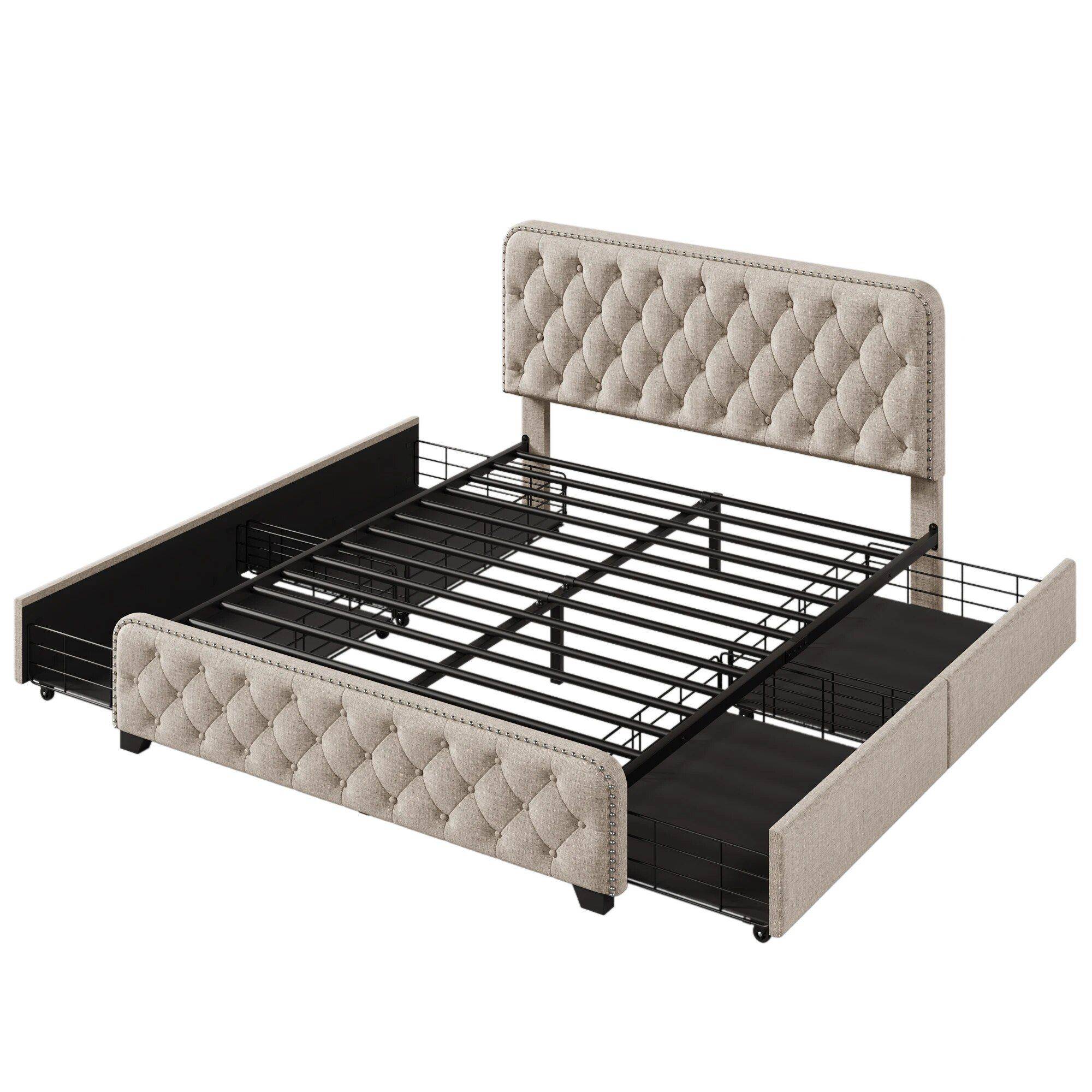 Upholstered Platform Bed with Storage Drawers Beds Furniture Color : Blue|Beige Upholstered Platform Bed with Storage Drawers Beds Furniture Color : Blue|Beige