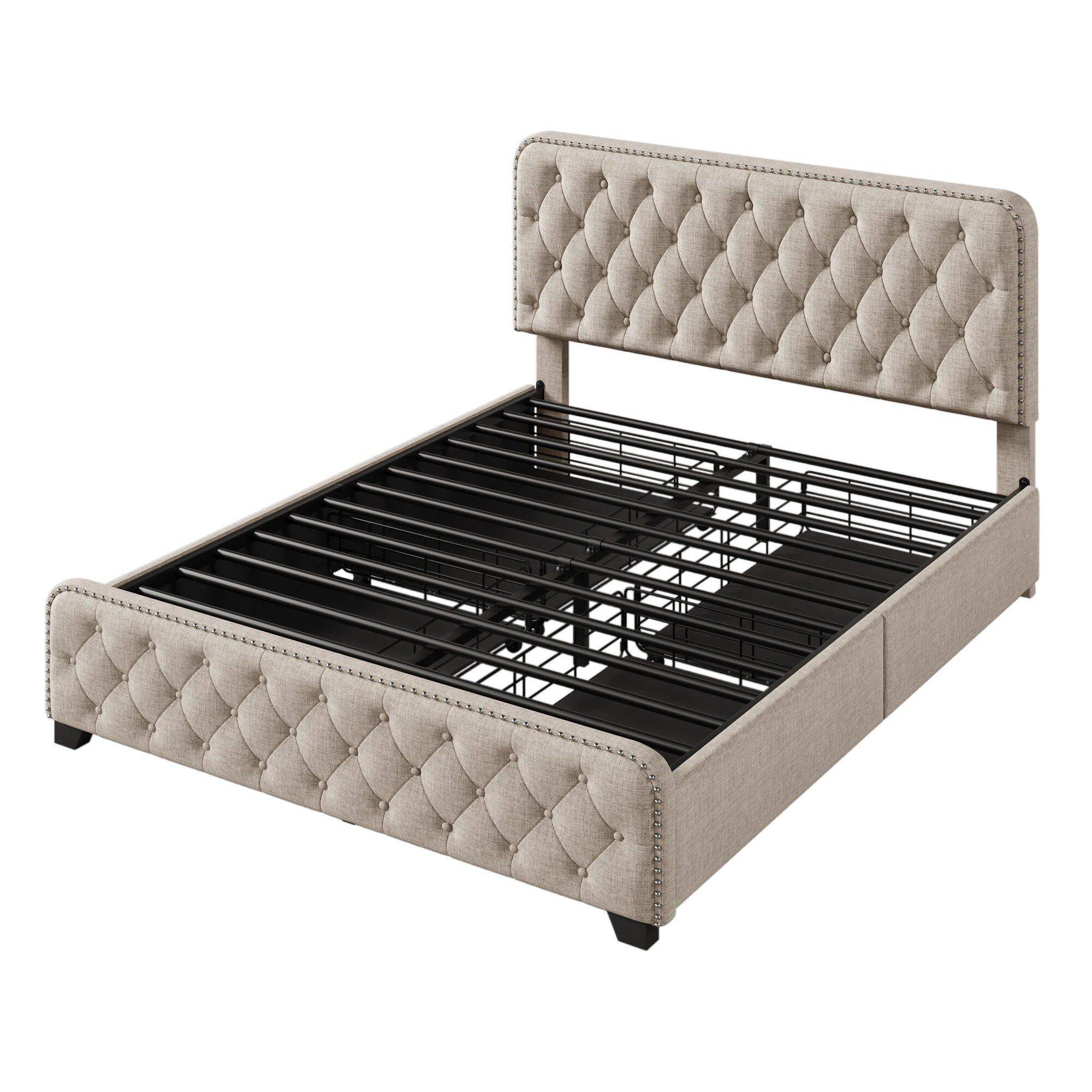 Upholstered Platform Bed with Storage Drawers Beds Furniture Color : Blue|Beige Upholstered Platform Bed with Storage Drawers Beds Furniture Color : Blue|Beige