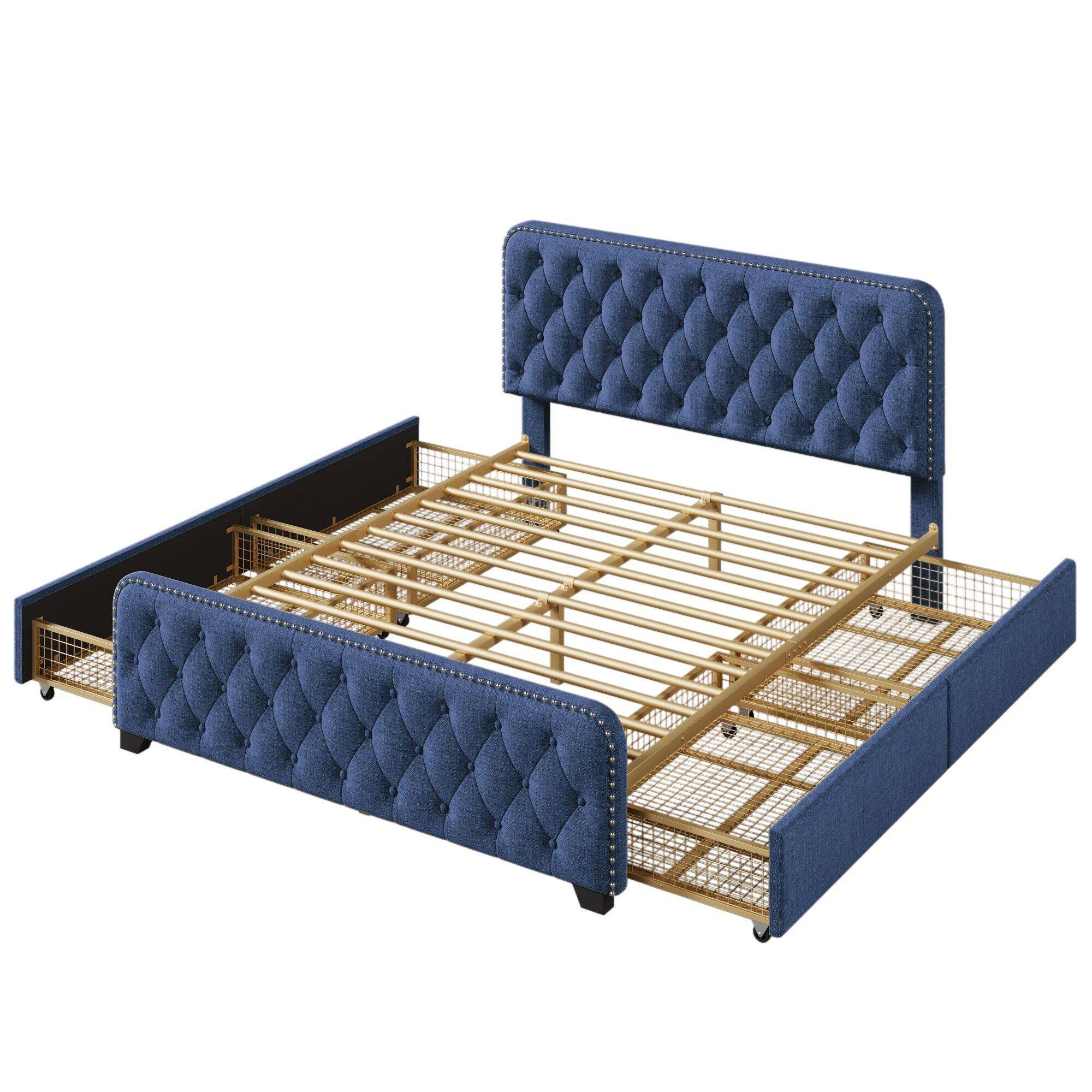 Upholstered Platform Bed with Storage Drawers Beds Furniture Color : Blue|Beige Upholstered Platform Bed with Storage Drawers Beds Furniture Color : Blue|Beige