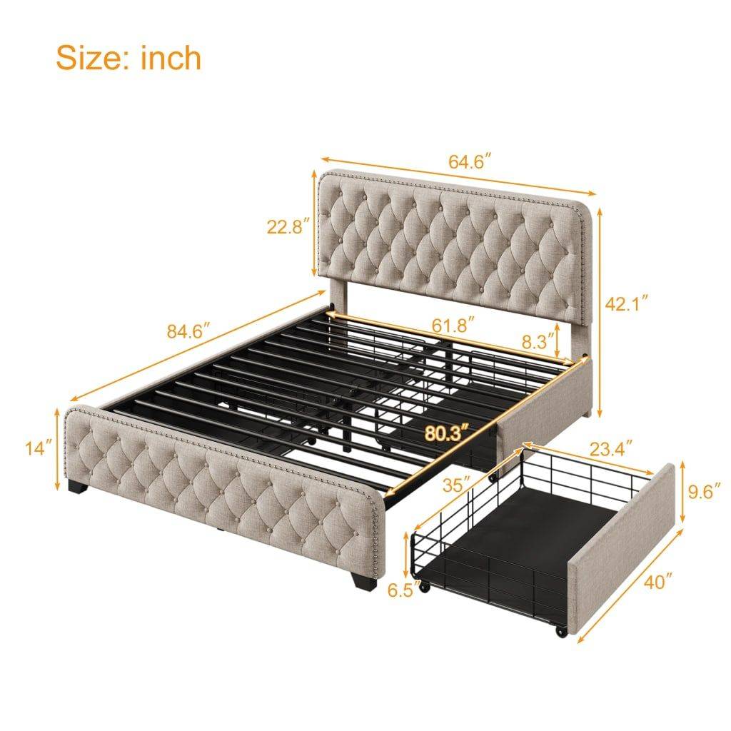 Upholstered Platform Bed with Storage Drawers Beds Furniture Color : Blue|Beige Upholstered Platform Bed with Storage Drawers Beds Furniture Color : Blue|Beige