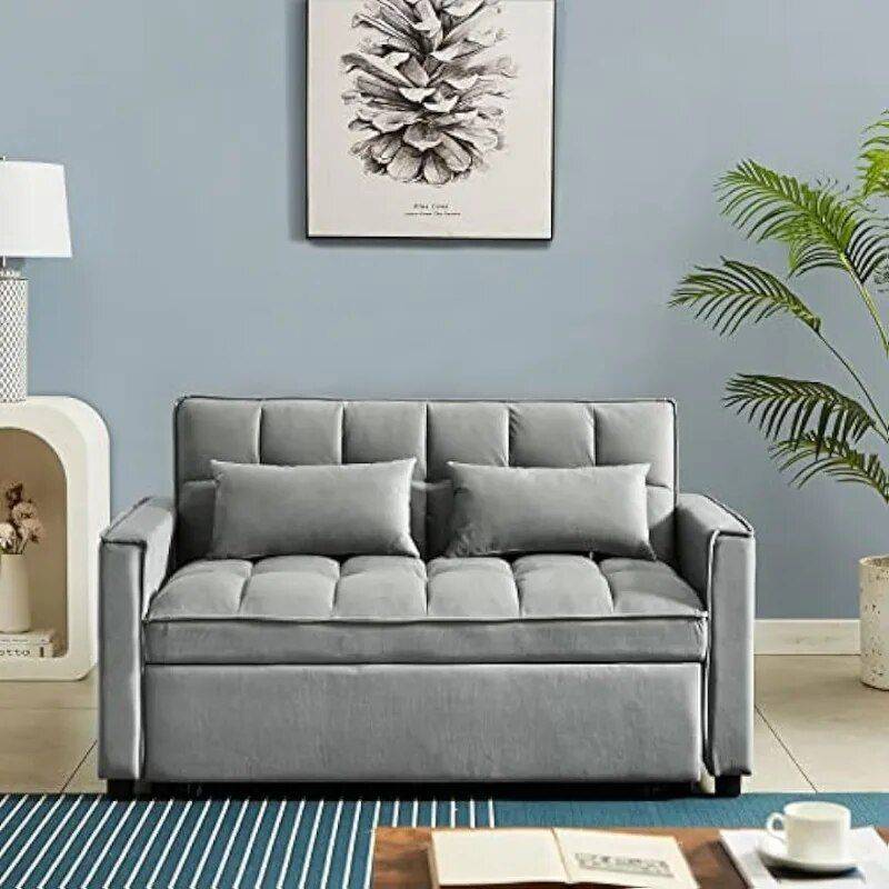 Velvet 3-in-1 Convertible Sleeper Loveseat Furniture Sofas & Chairs Color : Light Gray Velvet 3-in-1 Convertible Sleeper Loveseat Furniture Sofas & Chairs Color : Light Gray