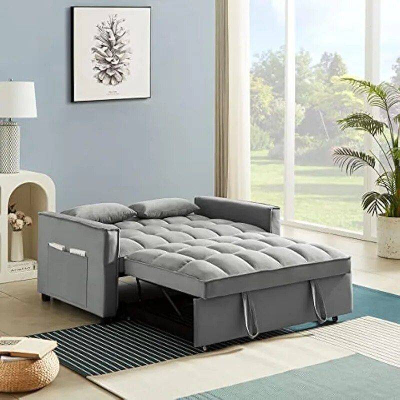 Velvet 3-in-1 Convertible Sleeper Loveseat Furniture Sofas & Chairs Color : Light Gray Velvet 3-in-1 Convertible Sleeper Loveseat Furniture Sofas & Chairs Color : Light Gray