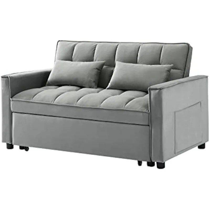 Velvet 3-in-1 Convertible Sleeper Loveseat Furniture Sofas & Chairs Color : Light Gray Velvet 3-in-1 Convertible Sleeper Loveseat Furniture Sofas & Chairs Color : Light Gray