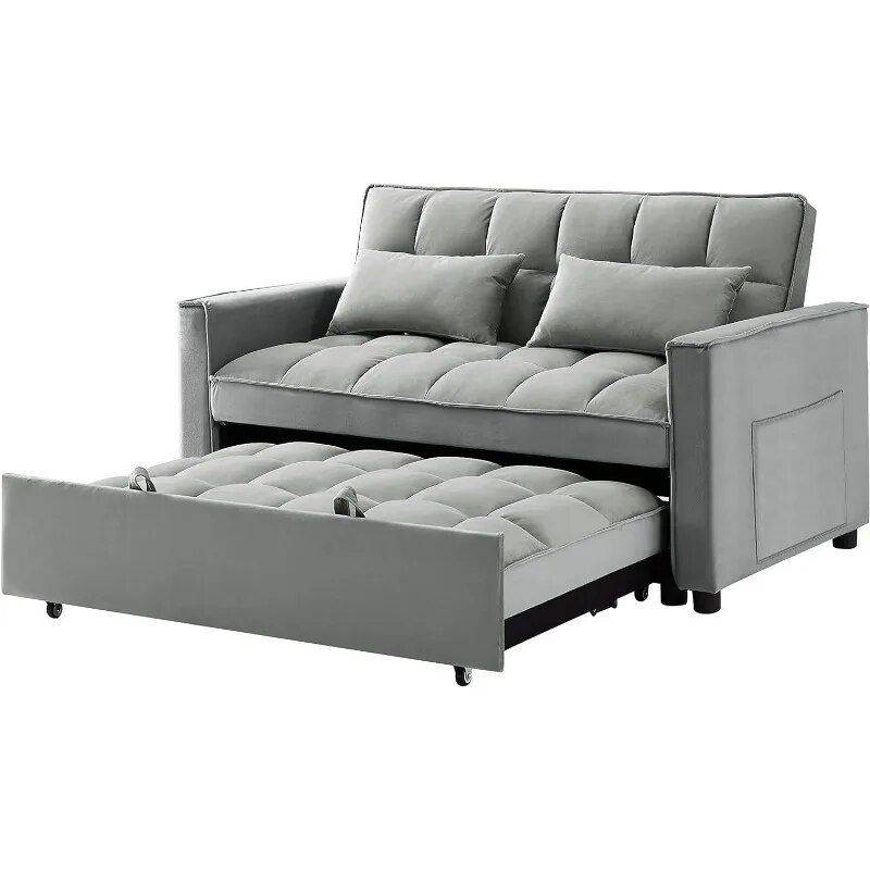 Velvet 3-in-1 Convertible Sleeper Loveseat Furniture Sofas & Chairs Color : Light Gray Velvet 3-in-1 Convertible Sleeper Loveseat Furniture Sofas & Chairs Color : Light Gray