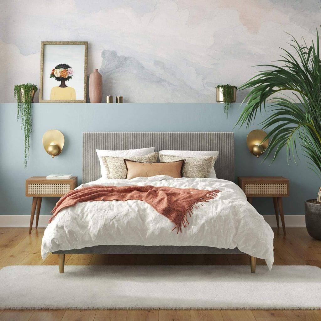 Velvet Upholstered Queen Bed with Modern Platform and Headboard – Ivory Beds Furniture Size : Queen Velvet Upholstered Queen Bed with Modern Platform and Headboard - Ivory Beds Furniture Size : Queen