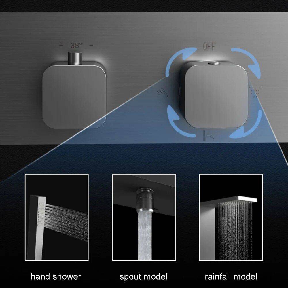 Wall-Mounted Luxury Thermostatic Shower System with Storage Rack & Towel Bar Bathroom Shower Systems & Faucets Wall-Mounted Luxury Thermostatic Shower System with Storage Rack & Towel Bar Bathroom Shower Systems & Faucets