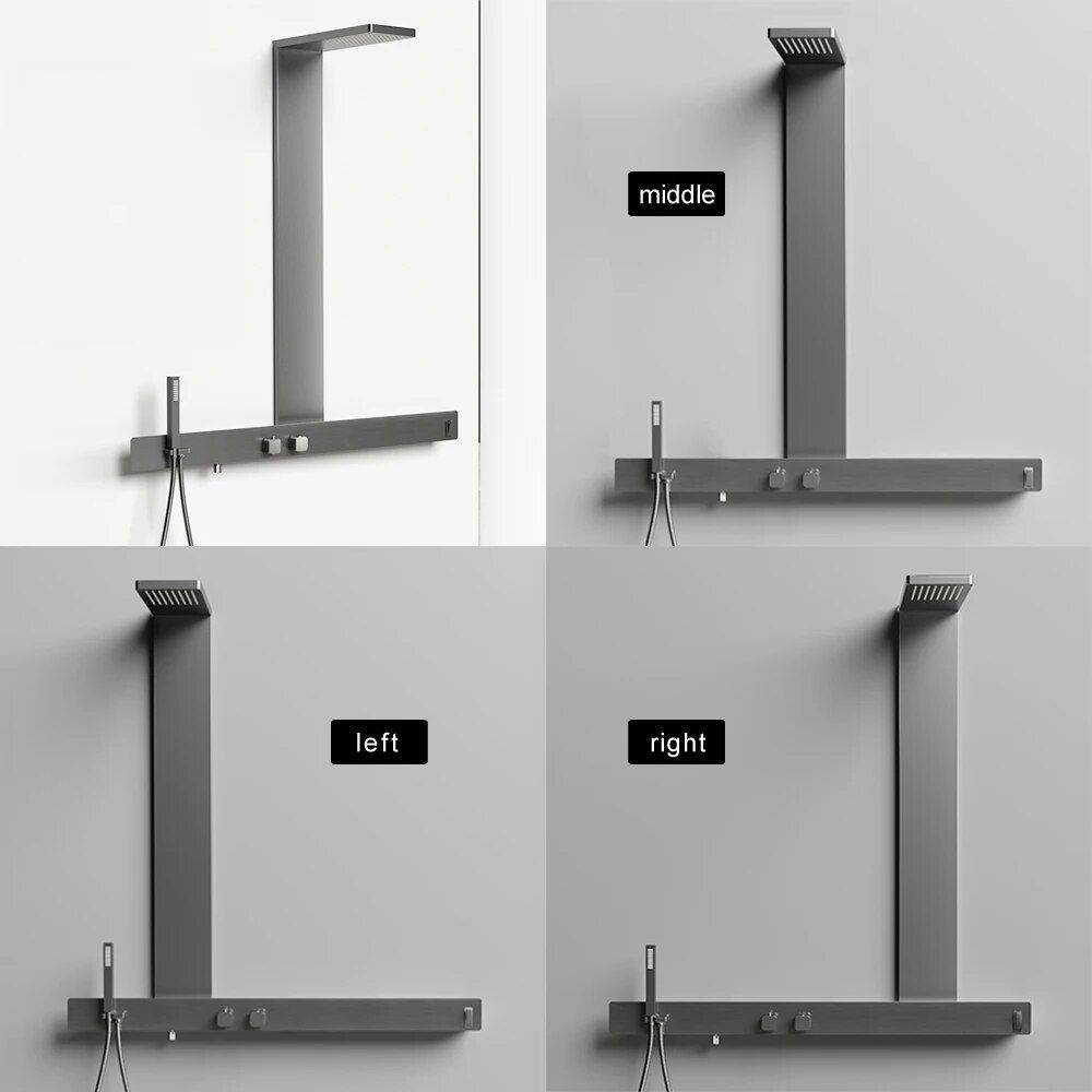 Wall-Mounted Luxury Thermostatic Shower System with Storage Rack & Towel Bar Bathroom Shower Systems & Faucets Wall-Mounted Luxury Thermostatic Shower System with Storage Rack & Towel Bar Bathroom Shower Systems & Faucets