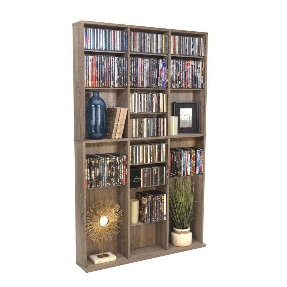 Weathered Oak Woodgrain Media Storage Bookcase Furniture Storage Color : Weathered Oak Wood 